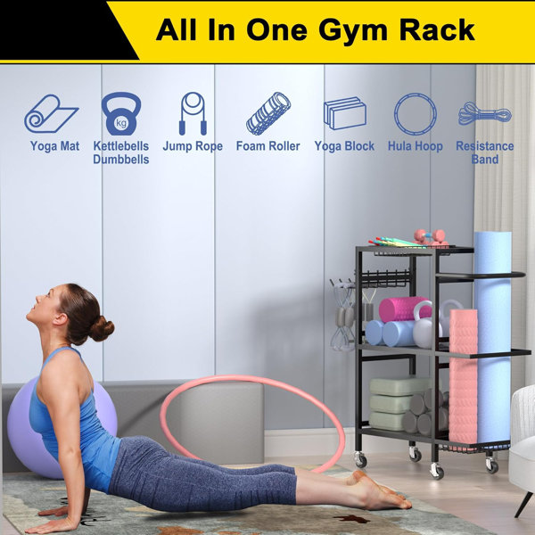Latitude Run® 3 Tier Yoga Mat Storage Rack With Wheel For Yoga Lover